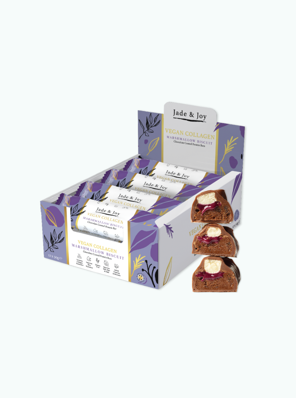 marshmallow biscuit Jade Joy Vegan Collagen Protein Bars  plant based gluten free 