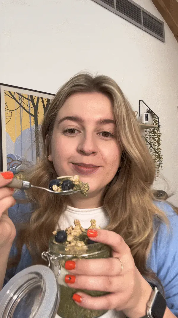 Ella eating Super Greens Overnight Oats