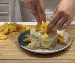 adding toppings to gluten free energy pancakes