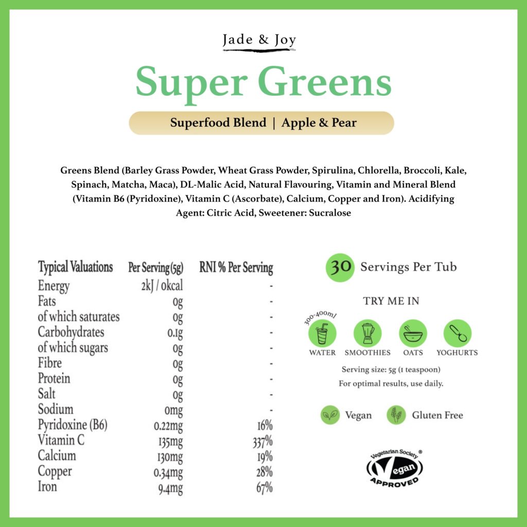 Super Greens nutritional information