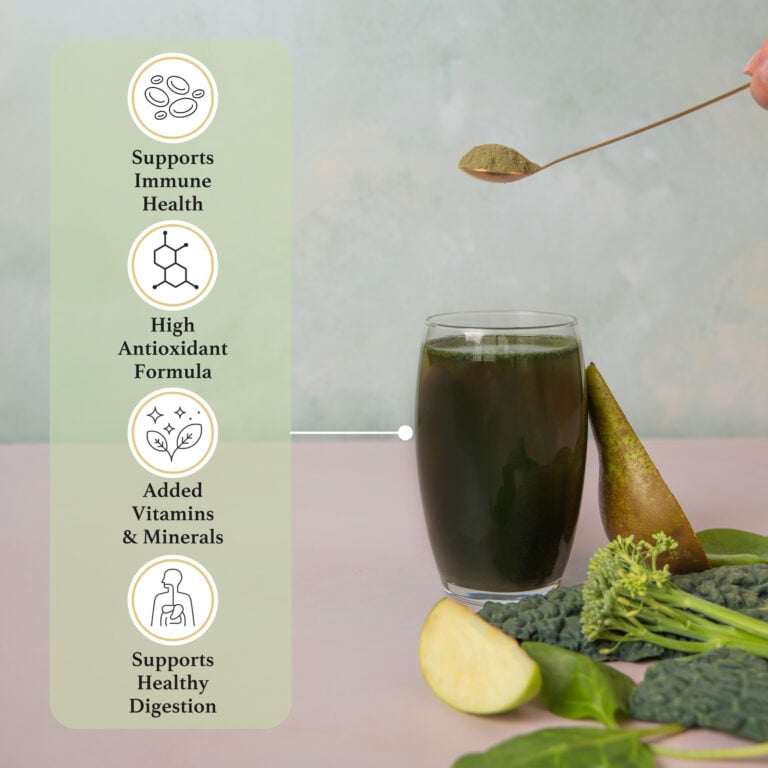 Super Greens powder that tastes great with apple and pea flavour